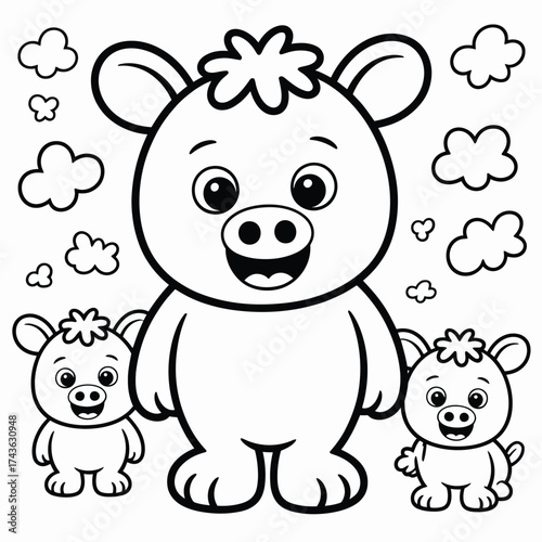 Cute pig family coloring page vector illustration for children fun and easy art activity silhouette White background