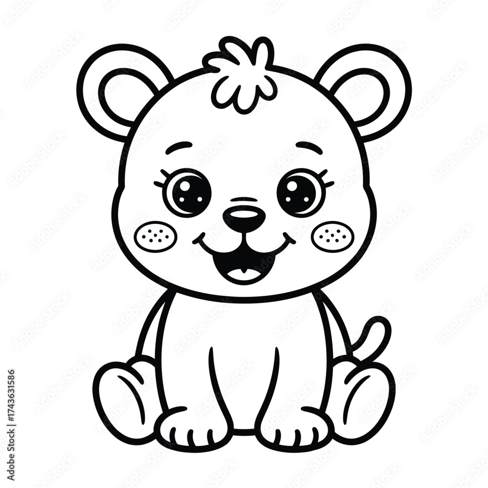 Fototapeta premium Cute simple cartoon bear illustration vector graphic for kids coloring pages and educational art projects scalable eps file silhouette White background