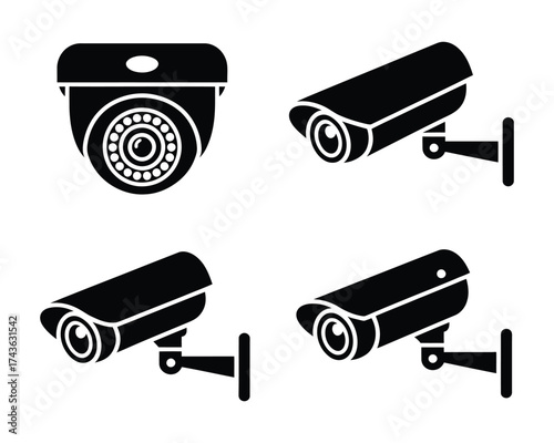 Security Camera Icons Set of Surveillance Technology Symbols for Monitoring and Safety