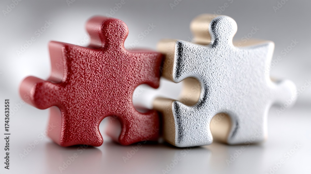 Fototapeta premium Connecting puzzle pieces showing solution and teamwork