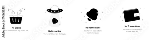 Empty State Illustration Set – Successful, Your Inbox is Empty, Something Went Wrong, Lost Connection