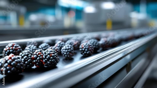 Wallpaper Mural Blackberries on a conveyor belt in a fruit processing/packaging facility. Torontodigital.ca
