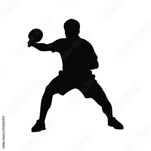 Black and White Vector Image of Man Playing Table Tennis
