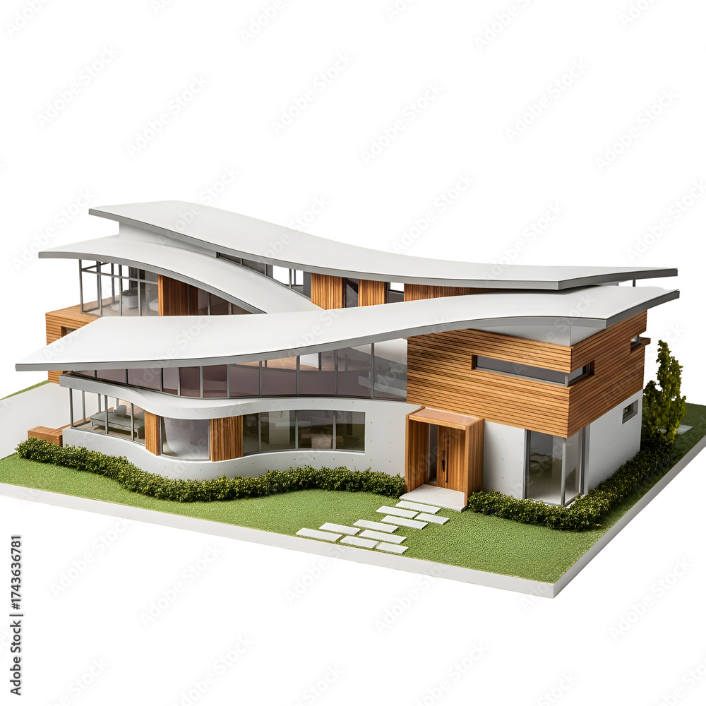 custom made wallpaper toronto digitalArchitecture Model Displays Modern House with Curved Roof and Landscaping Design Beautifully
