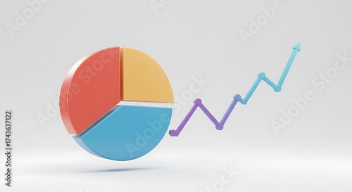 Rising Market Share: 3D Rendered Pie Chart and Growth Line