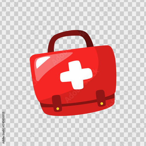 Cartoonstyle red first aid kit bag suitable for medical illustrations, healthcare websites, and emergency service graphics.