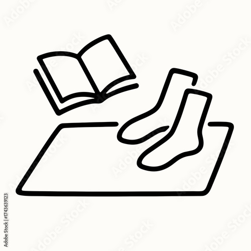 Books and socks on floor rug 