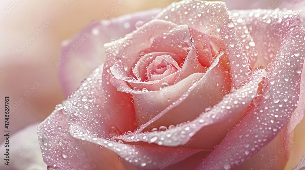 Fototapeta premium Pink rose with water droplets