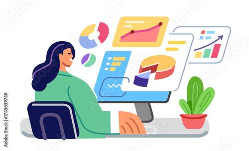 Analyzing financial data on computer screen. Finance investment planning concept. Business analytics