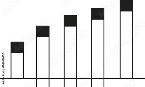 Growing bar chart with incremental progress isolated on white background