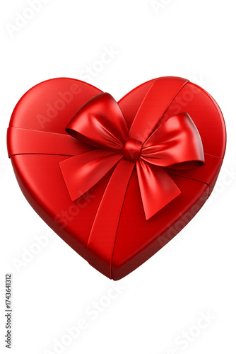 Red heart shaped gift box with ribbon present