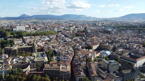 Aerial Drone Views of Pamplona Old Town, Navarre, Spain – Historic Cityscape with Medieval Streets and Rooftops
