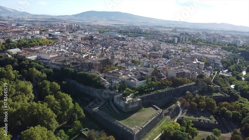 Aerial Drone Views of Pamplona Old Town, Navarre, Spain – Historic Cityscape with Medieval Streets and Rooftops