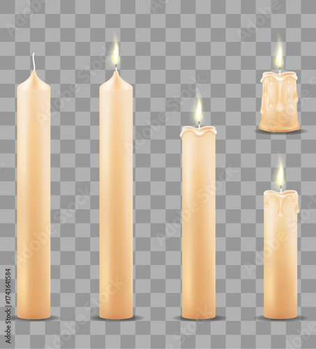 burning and decreasing wax candle cartoon stock vector illustration isolated on transparent background