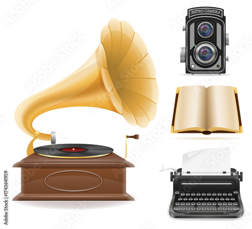 lots of different home big set of much objects retro old vintage items cartoon stock vector illustration isolated on white background