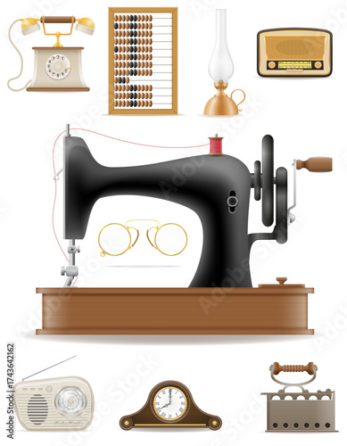 lots of different home big set of much objects retro old vintage items cartoon stock vector illustration isolated on white background
