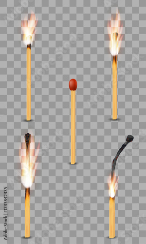 wooden burnt matches cartoon stock vector illustration isolated on white background