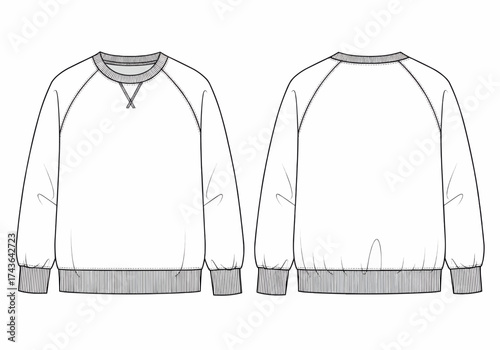 Front and back illustration of a white sweatshirt with gray accents on a plain white background