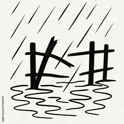 Broken fence after heavy rain