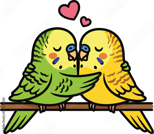 Cute cartoon parakeets in love illustration vector graphic