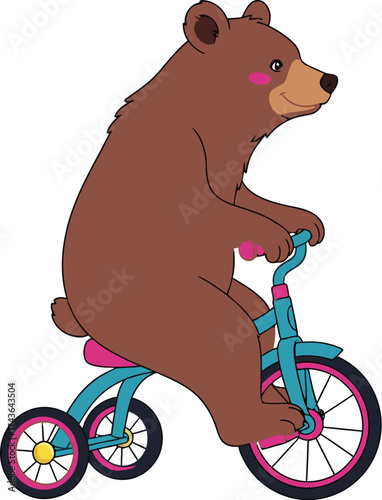 Cute brown bear riding a blue tricycle illustration for kids