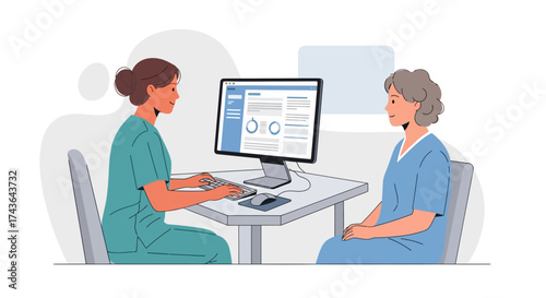 Doctor and patient consultation A medical professional reviewing data with a senior patient