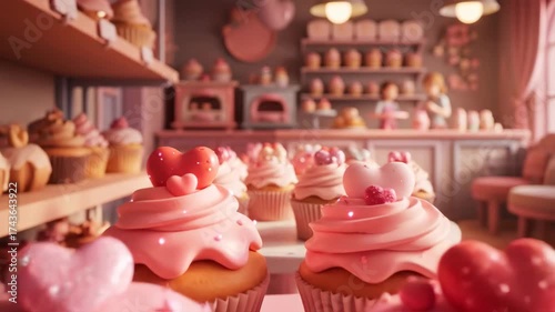 Wallpaper Mural Valentine's Day Cupcakes on Display at a Pink Bakery Shop in Daytime Torontodigital.ca