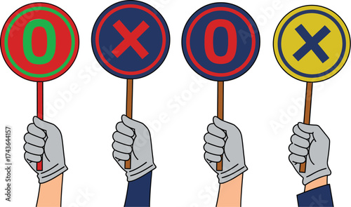 Zero and cross signs held by hands illustration concept art