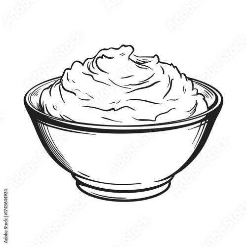 Sketch of a bowl filled with a creamy, whipped food.