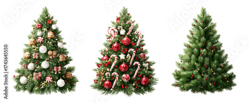 Three Unique Christmas Trees with Decorative Ornaments and Colors
