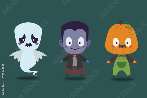 Halloween Vector Character Set – Ghost, Vampires, Pumpkin Head