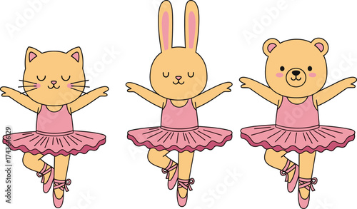 Cute animal ballerina dancers vector illustration design art