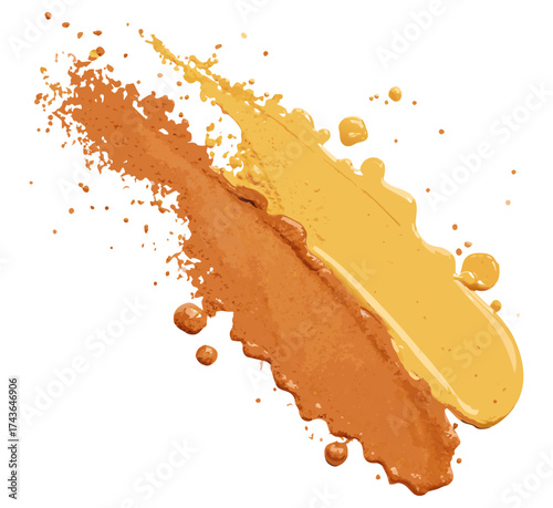 Two diagonal brushstrokes gold and bronze forming abstract composition on transparent background for luxury packaging