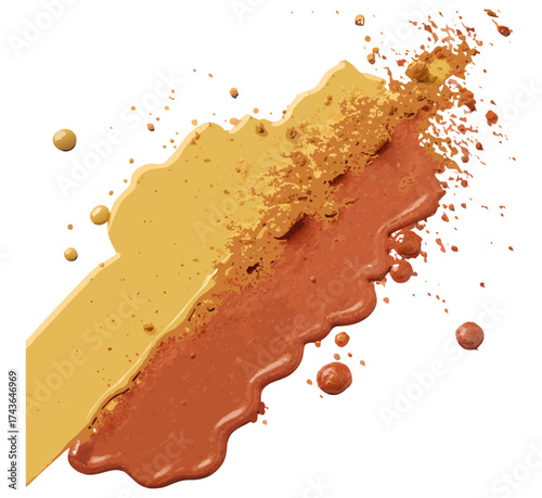 Two diagonal brushstrokes gold and bronze forming abstract composition on transparent background for luxury packaging