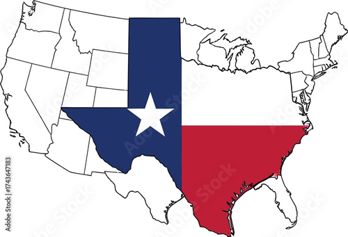 Texas flag map of usa united states america lone star state