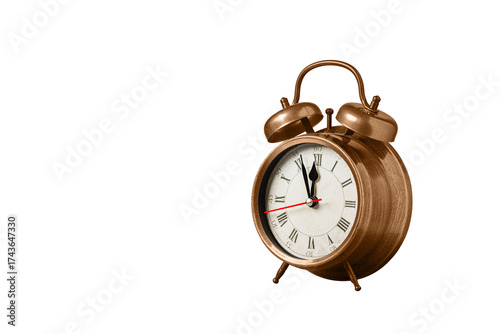 retro clock, watch, pointer clock, Brown color alarm clock on isolated white background close up