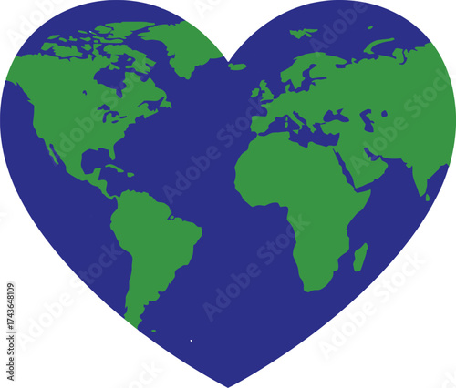 Earth day heart globe world map love planet environment ecology