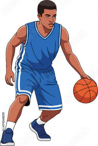 Focused Basketball Player Dribbling Vector