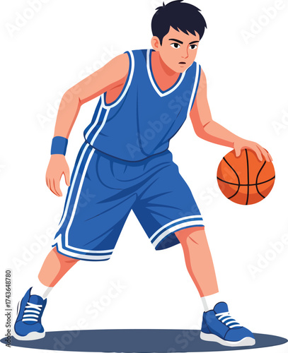 Basketball Player Dribbling Vector Illustration