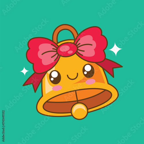 Cute kawaii christmas bells cartoon vector illustration