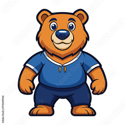 A cute brown cartoon teddy bear toy with a funny smile is a vector illustration of a baby animal character