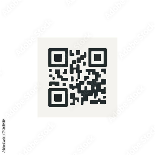 QR code icon. Fake template of quick responce matrix barcode in square grid. Mobile phone camera readable digital label isolated on white background. Vector graphic illustration. eps10	