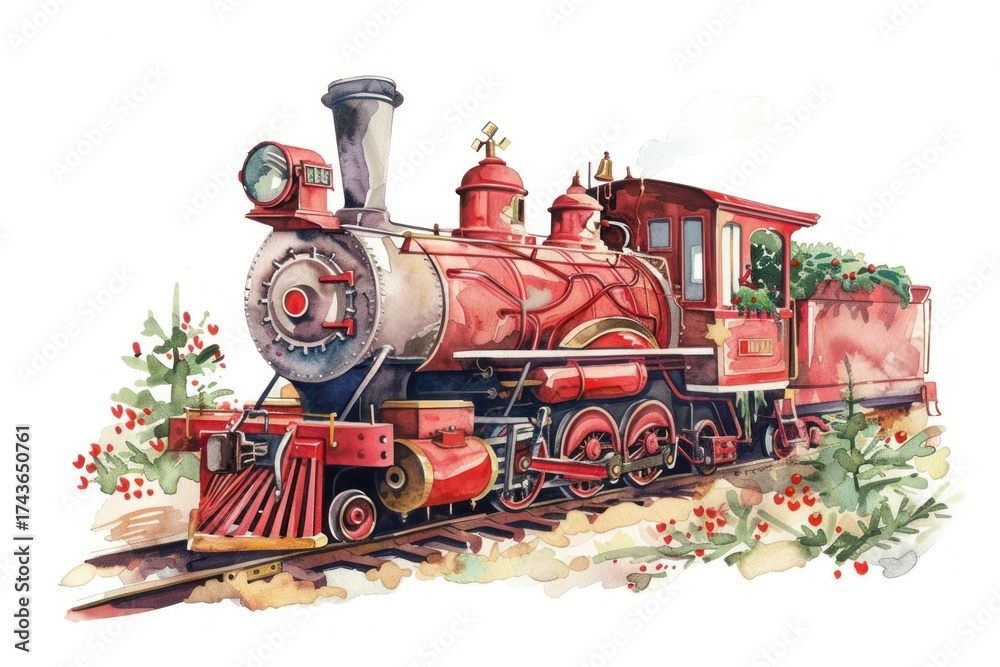 Naklejka premium Christmas train transportation illustration locomotive.