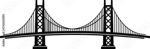 Vector illustration of suspension bridge black and white art aditable