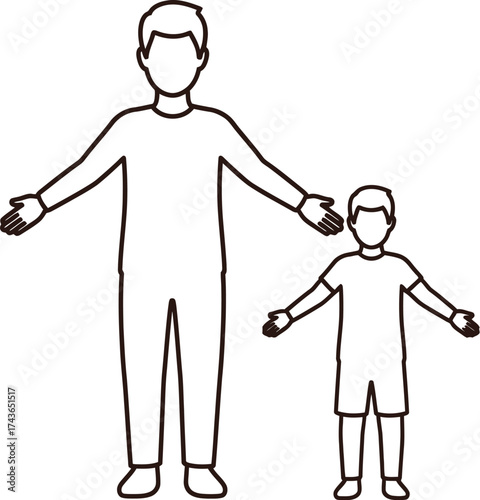 Father and son outline vector illustration family concept aditable
