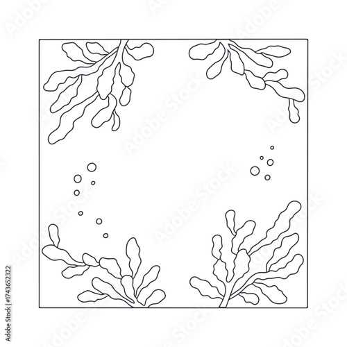 Elegant Art nouveau style seaweed frame hand drawn monochrome vector illustration