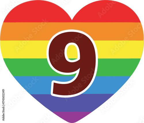 Rainbow heart number nine pride lgbtq support graphic design art aditable