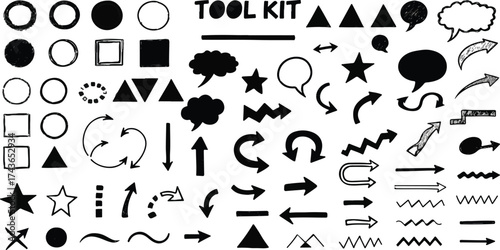 Simple black and white hand drawn symbols for various applications