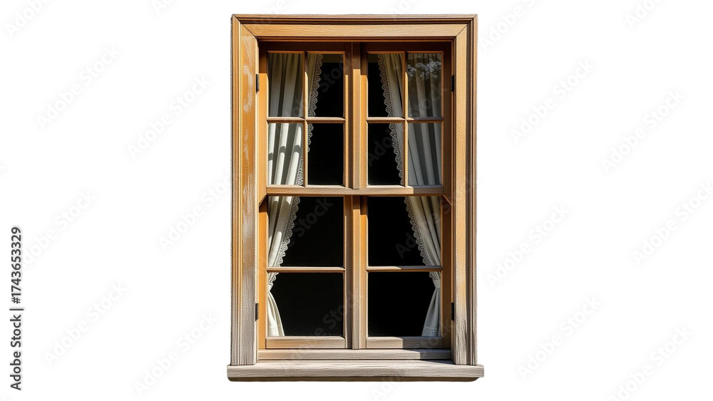 Obraz premium Vintage Wood Casement Window – Rustic Home Architecture Isolated on Transparent Background