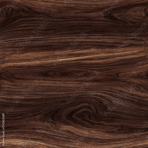 Dark Walnut Wood Texture Seamless Tileable Pattern – Natural Wooden Surface with Elegant Curved Grain, Realistic Timber Material for 3D and Interior Design